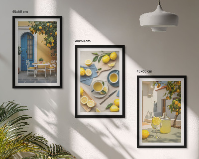 Conjunto de quadros para sala de estar Limonada de limões, porta azul