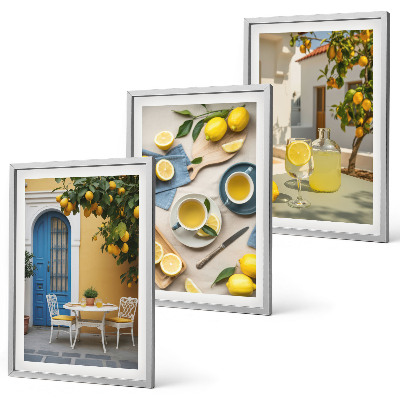 Conjunto de quadros para sala de estar Limonada de limões, porta azul