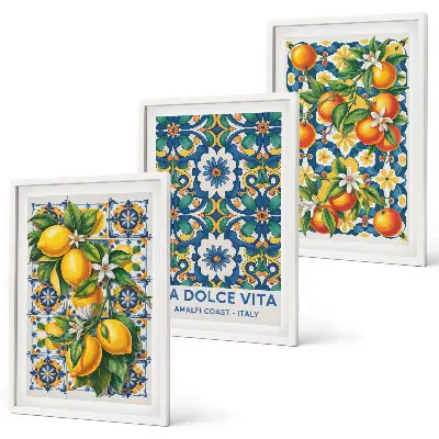 Composição de quadros moderna com arte abstrata de frutas cítricas coloridas