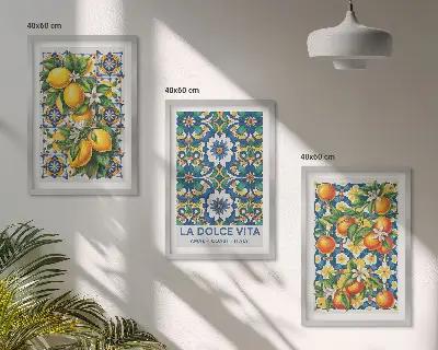 Composição de quadros moderna com arte abstrata de frutas cítricas coloridas