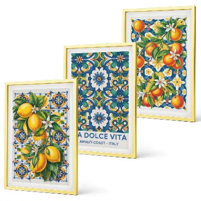 Composição de quadros moderna com arte abstrata de frutas cítricas coloridas