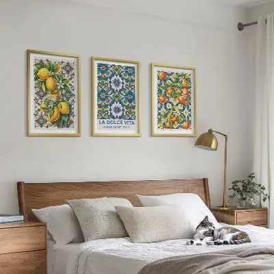 Composição de quadros moderna com arte abstrata de frutas cítricas coloridas