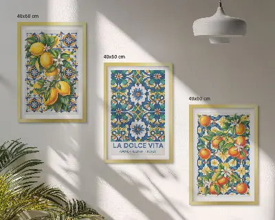 Composição de quadros moderna com arte abstrata de frutas cítricas coloridas