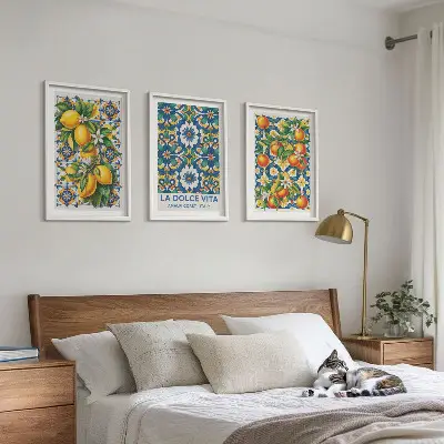 Composição de quadros moderna com arte abstrata de frutas cítricas coloridas