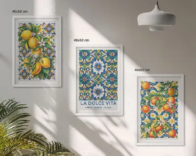 Composição de quadros moderna com arte abstrata de frutas cítricas coloridas