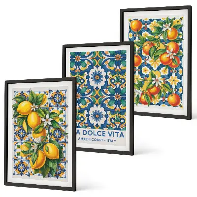 Composição de quadros moderna com arte abstrata de frutas cítricas coloridas