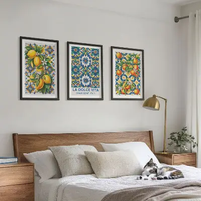 Composição de quadros moderna com arte abstrata de frutas cítricas coloridas