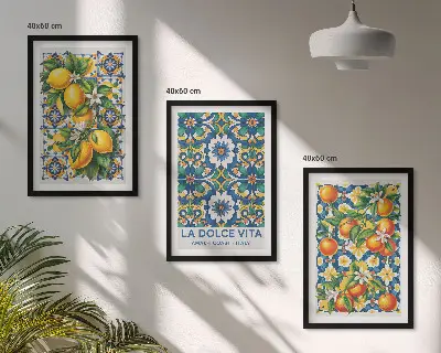 Composição de quadros moderna com arte abstrata de frutas cítricas coloridas
