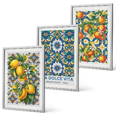 Composição de quadros moderna com arte abstrata de frutas cítricas coloridas