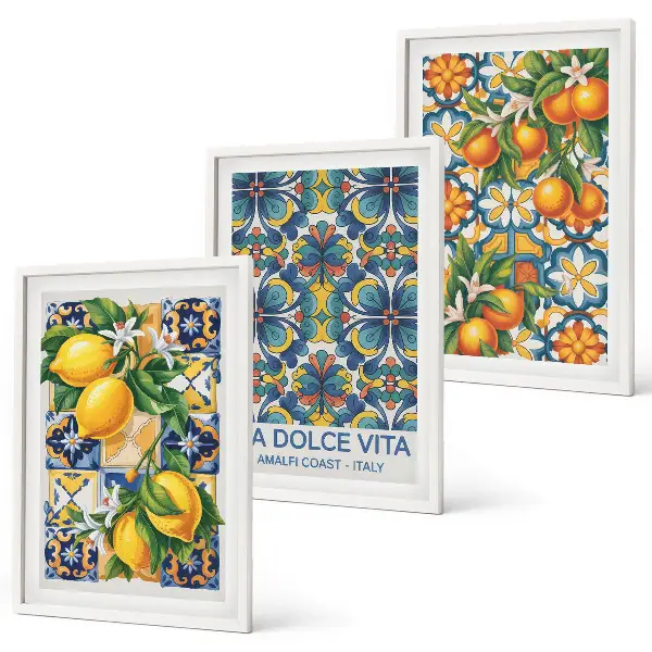 Conjunto de quadros para sala de estar com estampas de flores de laranjeira e limoeiro