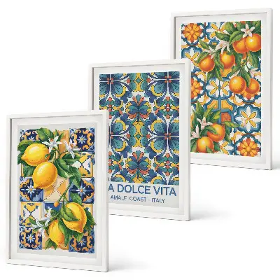 Conjunto de quadros para sala de estar com estampas de flores de laranjeira e limoeiro