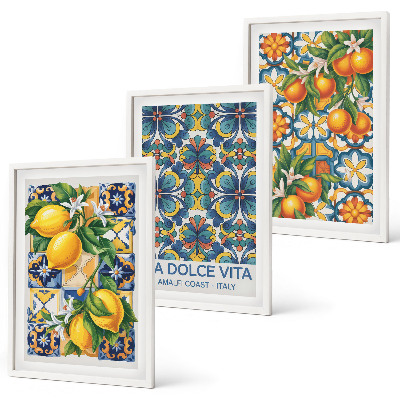 Conjunto de quadros para sala de estar padrões de flores de laranjeira-limão