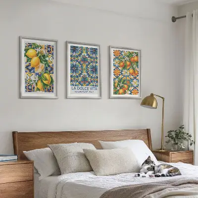 Conjunto de quadros para sala de estar com estampas de flores de laranjeira e limoeiro