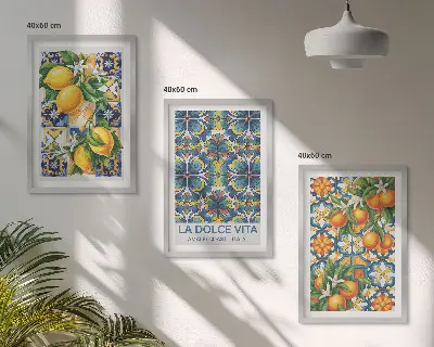 Conjunto de quadros para sala de estar com estampas de flores de laranjeira e limoeiro