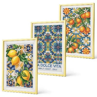 Conjunto de quadros para sala de estar com estampas de flores de laranjeira e limoeiro
