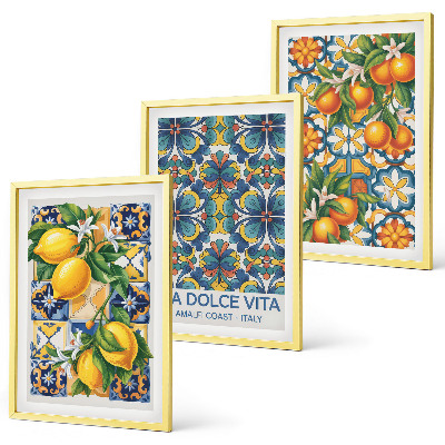 Conjunto de quadros para sala de estar padrões de flores de laranjeira-limão