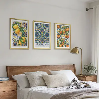 Conjunto de quadros para sala de estar com estampas de flores de laranjeira e limoeiro