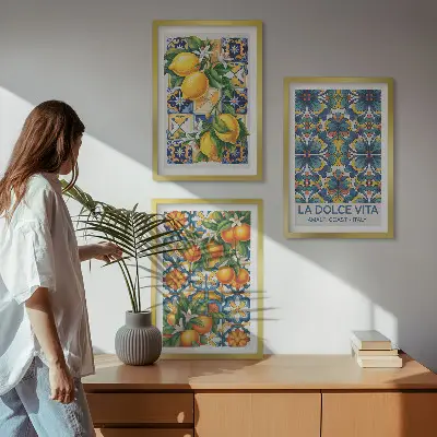 Conjunto de quadros para sala de estar com estampas de flores de laranjeira e limoeiro