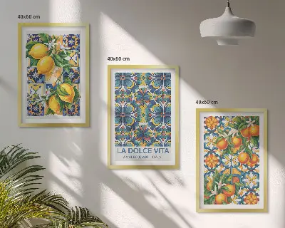 Conjunto de quadros para sala de estar com estampas de flores de laranjeira e limoeiro