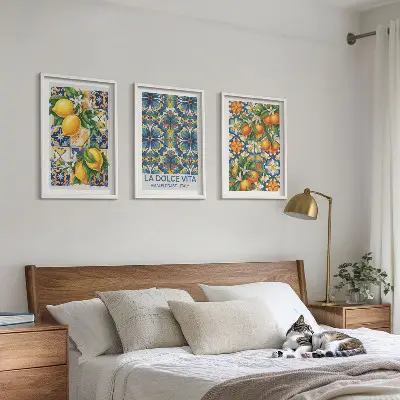 Conjunto de quadros para sala de estar com estampas de flores de laranjeira e limoeiro