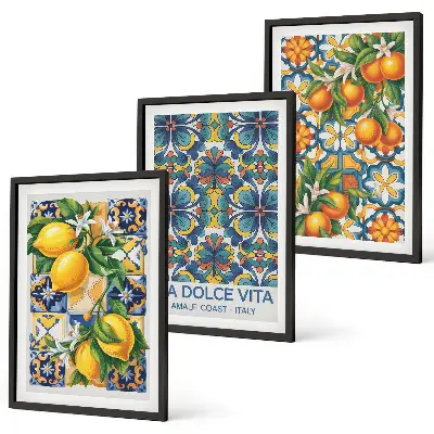 Conjunto de quadros para sala de estar com estampas de flores de laranjeira e limoeiro