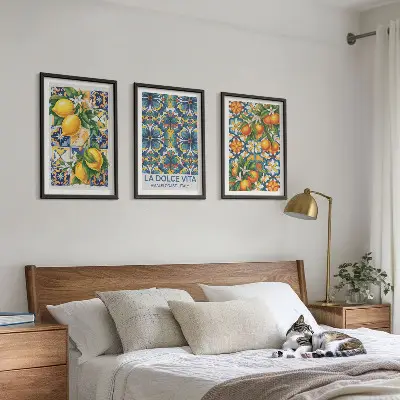 Conjunto de quadros para sala de estar com estampas de flores de laranjeira e limoeiro