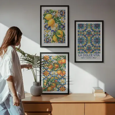 Conjunto de quadros para sala de estar com estampas de flores de laranjeira e limoeiro