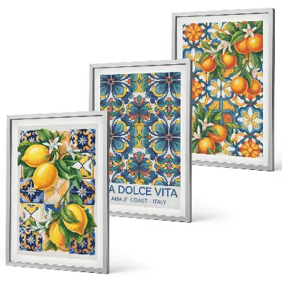 Conjunto de quadros para sala de estar com estampas de flores de laranjeira e limoeiro