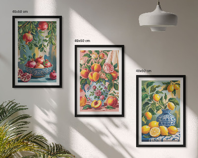 Conjunto de 3 quadros com moldura Composição dos frutos da romã