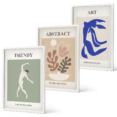 Conjunto de quadros para sala de estar com figuras de plantas elegantes estilo Matisse