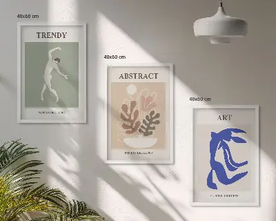 Conjunto de quadros para sala de estar com figuras de plantas elegantes estilo Matisse