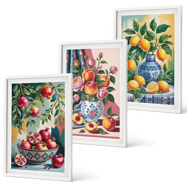 Composição de quadros moderna Flores e frutas em vasos