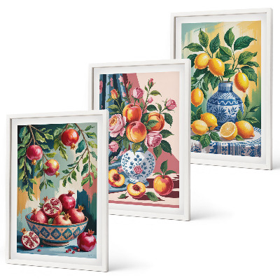 Composição de quadros moderna Flores e frutas em vasos