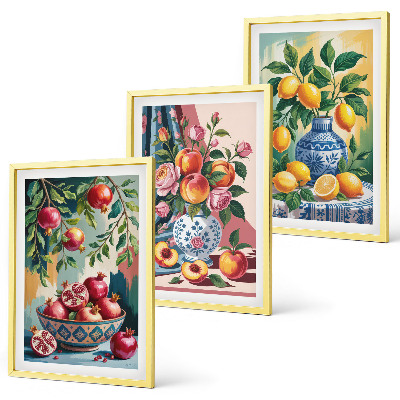 Composição de quadros moderna Flores e frutas em vasos
