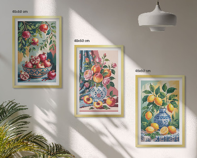 Composição de quadros moderna Flores e frutas em vasos