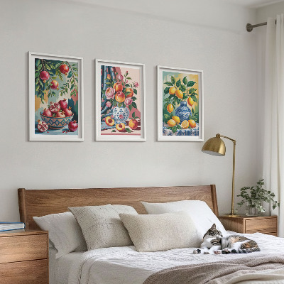 Composição de quadros moderna Flores e frutas em vasos