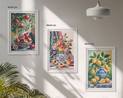 Composição de quadros moderna Flores e frutas em vasos