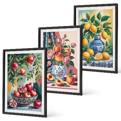 Composição de quadros moderna Flores e frutas em vasos
