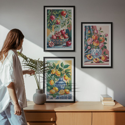 Composição de quadros moderna Flores e frutas em vasos