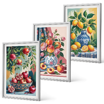 Composição de quadros moderna Flores e frutas em vasos