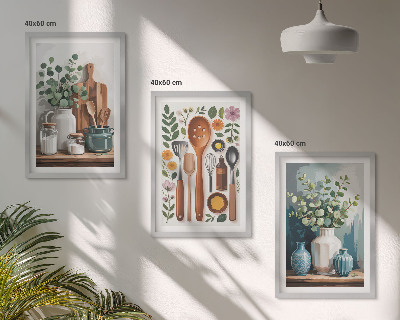 Conjunto de 3 quadros com moldura Acessórios de cozinha à base de plantas