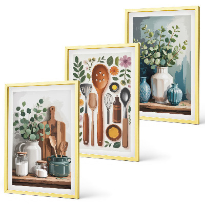Conjunto de 3 quadros com moldura Acessórios de cozinha à base de plantas