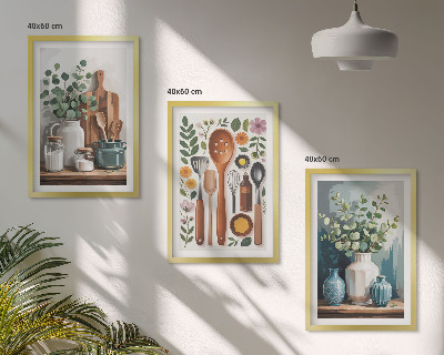 Conjunto de 3 quadros com moldura Acessórios de cozinha à base de plantas