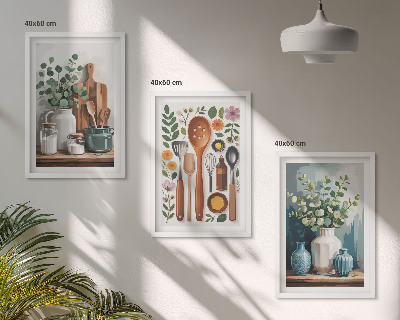 Conjunto de 3 quadros com moldura Acessórios de cozinha à base de plantas