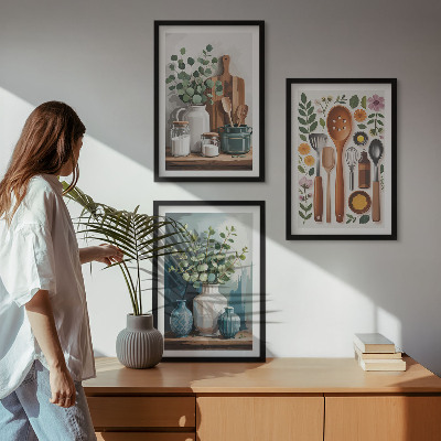 Conjunto de 3 quadros com moldura Acessórios de cozinha à base de plantas