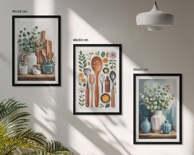 Conjunto de 3 quadros com moldura Acessórios de cozinha à base de plantas