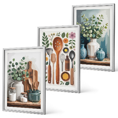 Conjunto de 3 quadros com moldura Acessórios de cozinha à base de plantas