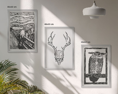 Conjunto de quadros para sala de estar Gráficos de coruja com caveira gritando