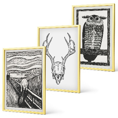 Conjunto de quadros para sala de estar Gráficos de coruja com caveira gritando