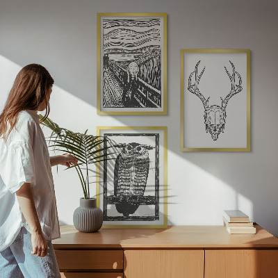 Conjunto de quadros para sala de estar Gráficos de coruja com caveira gritando